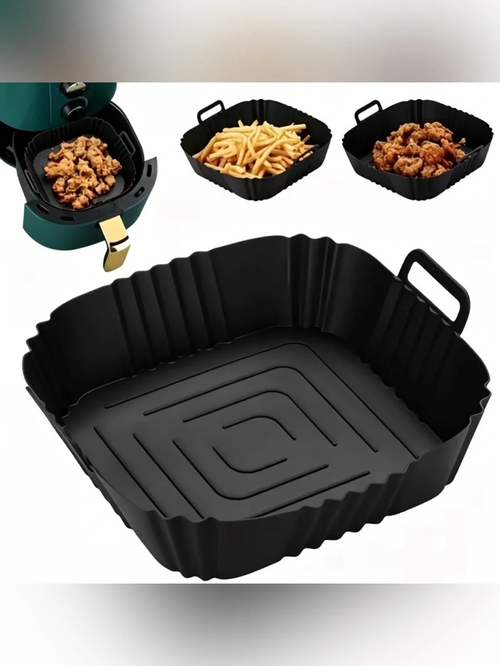 Black Silicone Air Fryer Multi-Use Basket Liner NEW